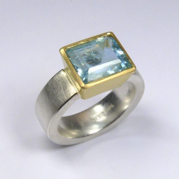 Vintage Blue Square Gold & Silver Ring