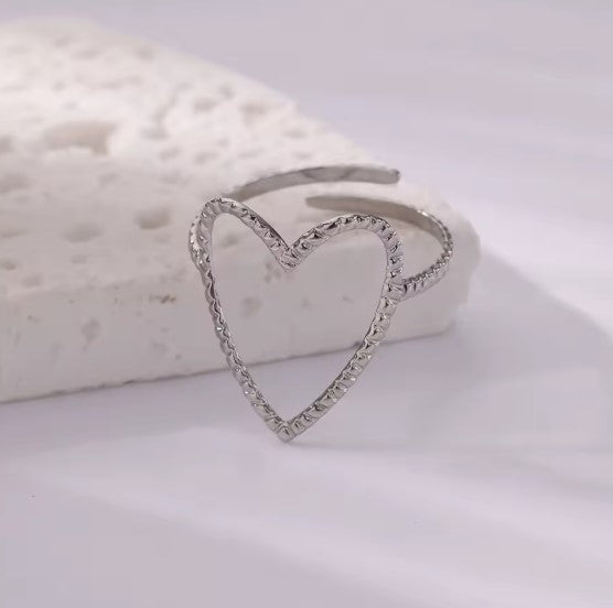 Classic Hollow Heart Silver Ring