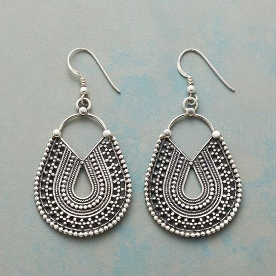 Vintage Mandala Drop Silver Earrings