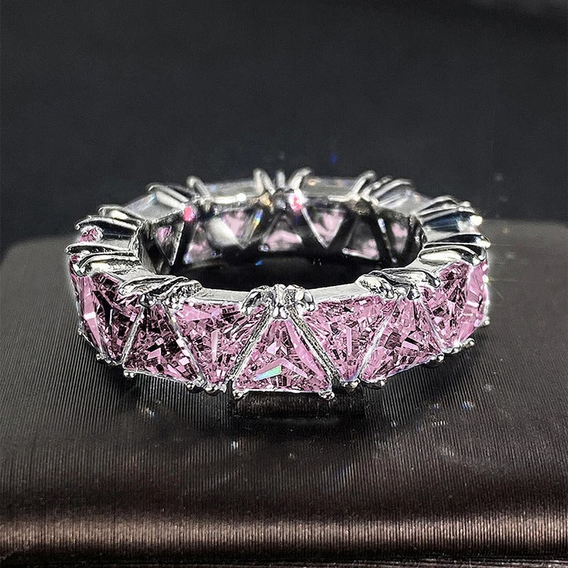 Vintage Silver & Sparkling Pink Triangular Band Ring