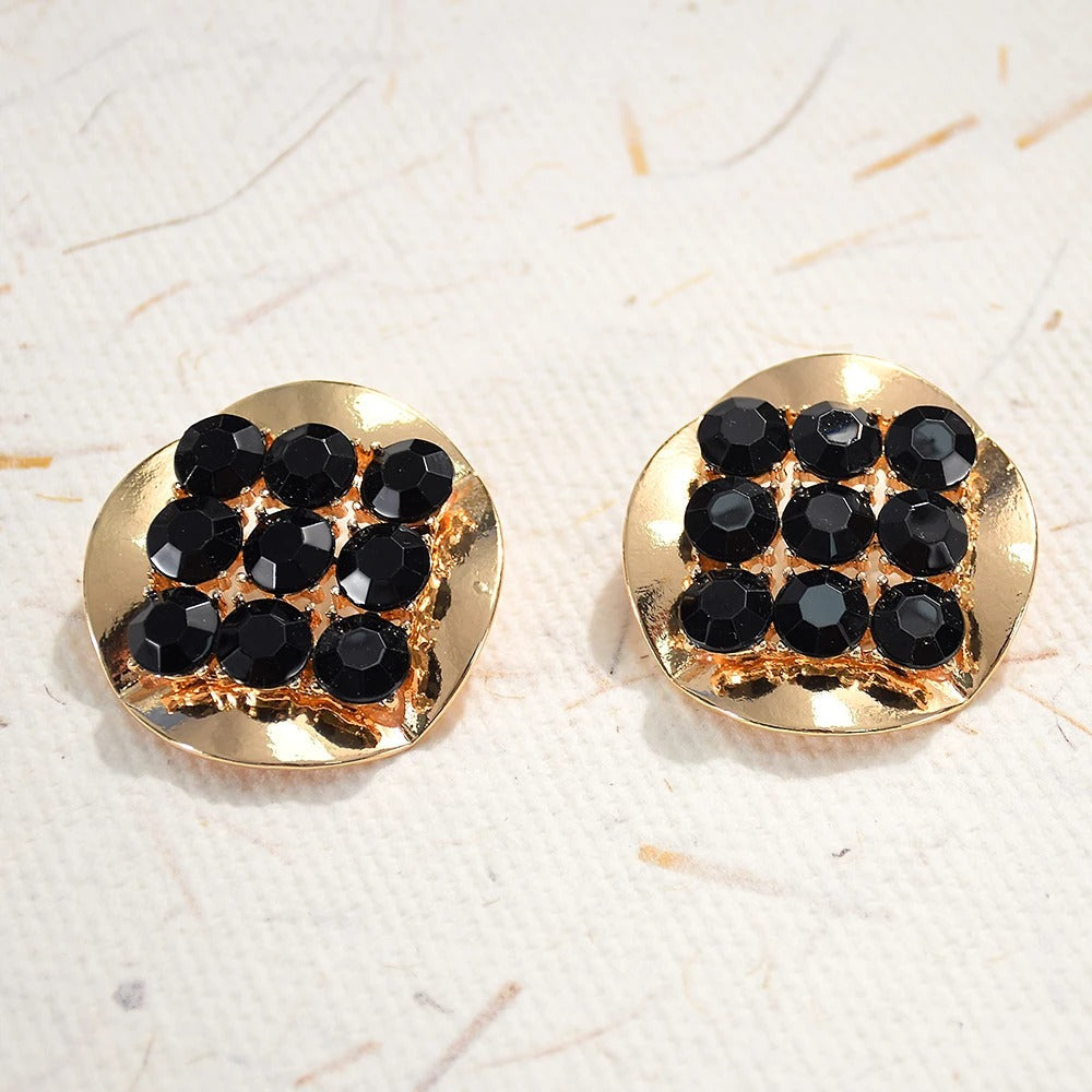 Vintage Black Crystal Gold Earrings
