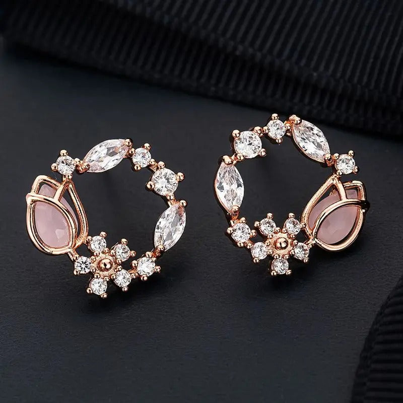 Rose Gold Crystal Flower Earrings