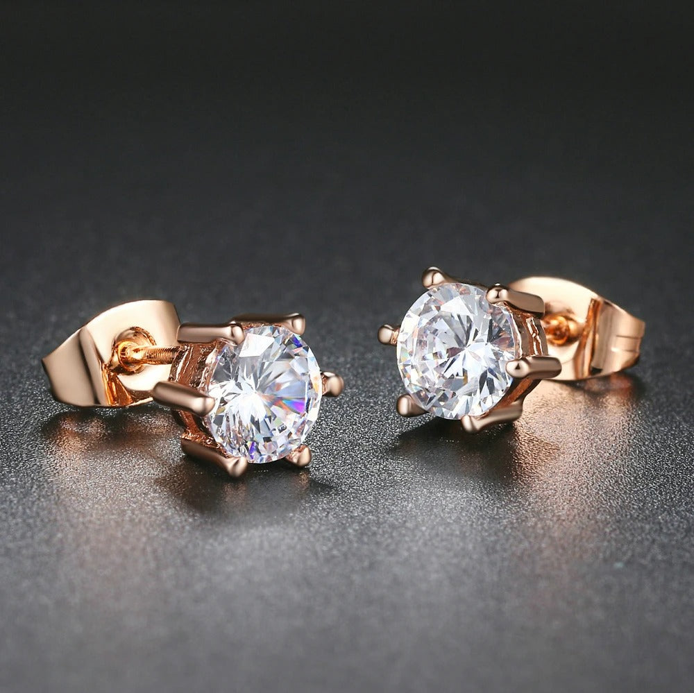 Classic Rose Gold Claw Brilliant Crystal Earrings
