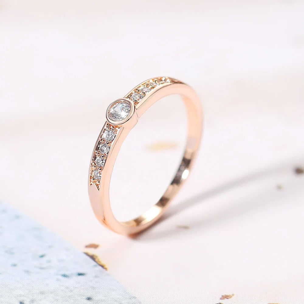 Rose Gold Center Round Stone & Paved Sparkling Ring