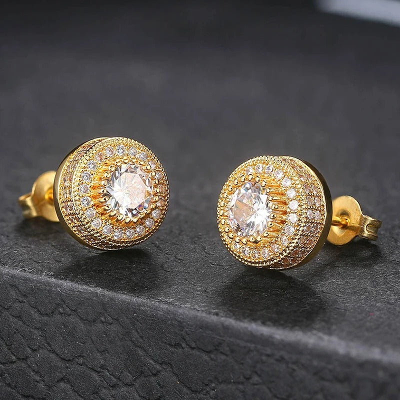 Classic Gold Crystal Halo Design Stud Earrings
