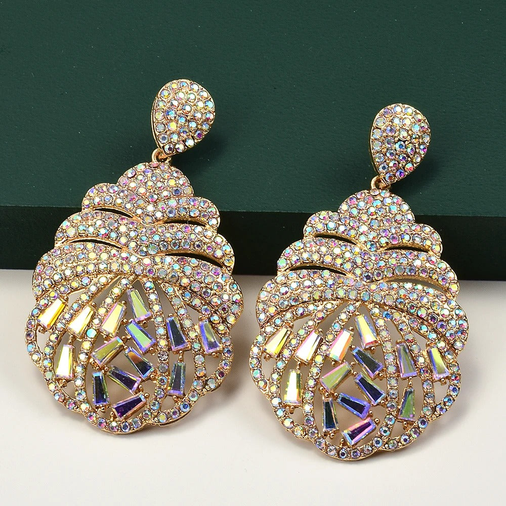 Gold Vintage Seashell Shaped Crystal Earrings