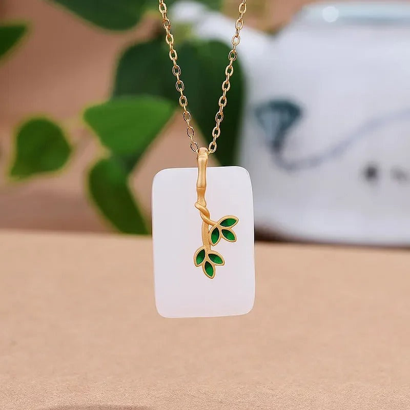 Classic White Stone Gold Leafy Branch Pendant Necklace