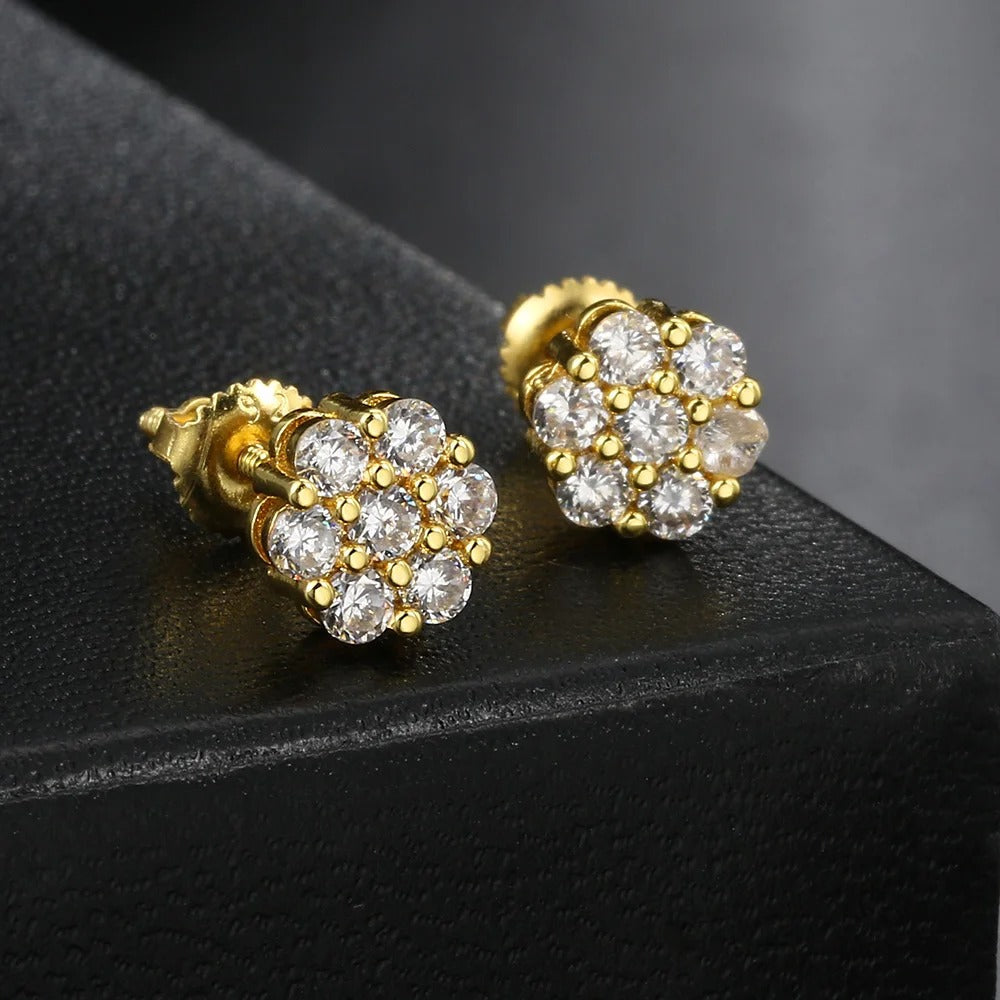 Classic Gold Cluster Floral Sparkling Crystal Stud Earrings