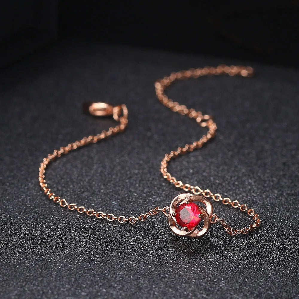 Rose Gold Red Crystal Flower Pendant Bracelet