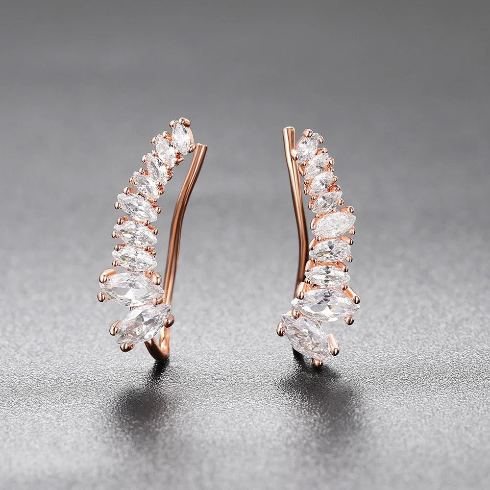 Vintage Rose Gold Marquise Crystal Hoop Earrings