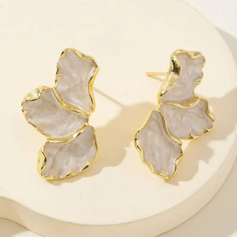 Vintage Gold Floral Marble Earrings