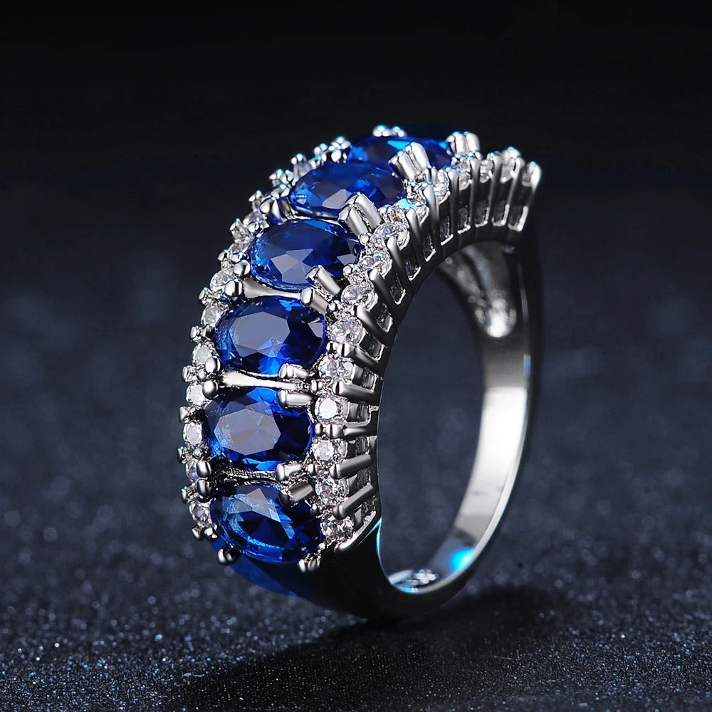 Timeless Blue Gemstone & Silver Halo Ring