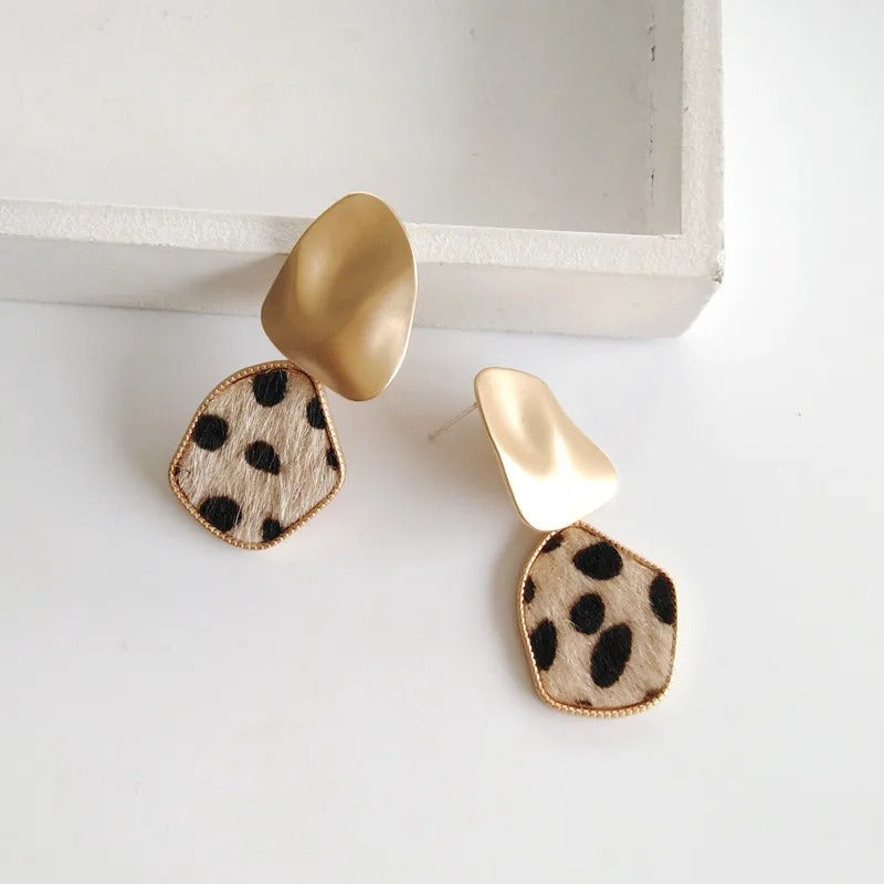 Gold Leopard Abstract Pattern Drop Earrings