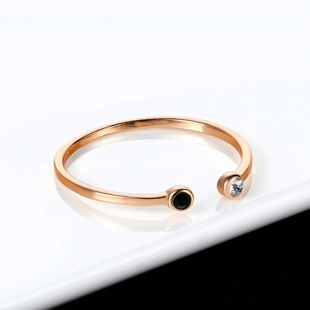 Rose Gold Dual Black & Clear Stone Cuff Ring