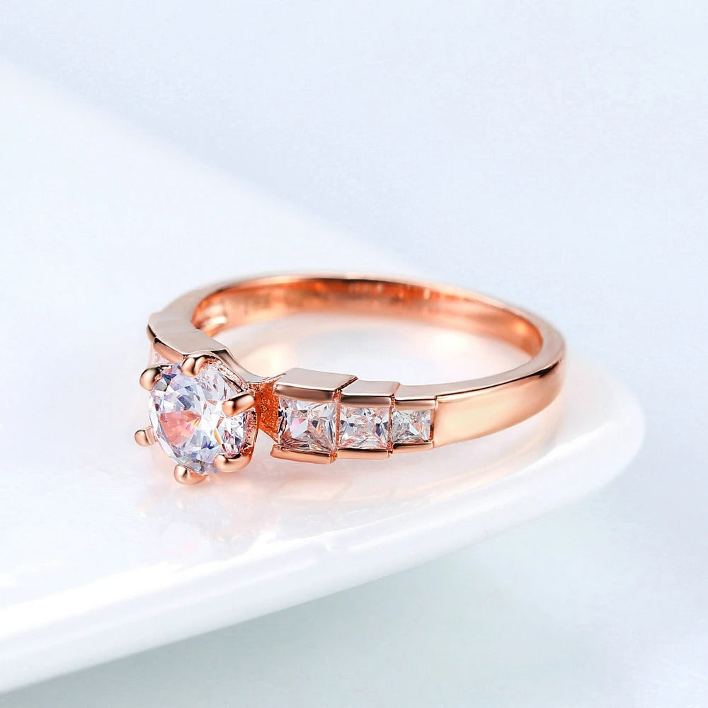Rose Gold Round Crystal & Paved Square Crystal Ring