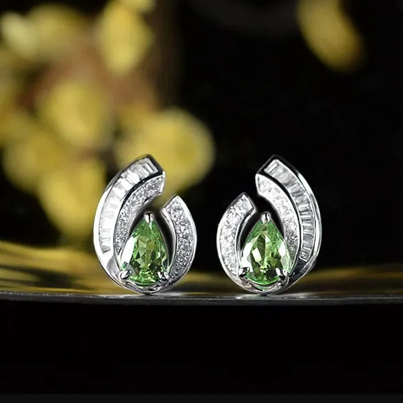 Pear Green Zirconia Stud Earrings
