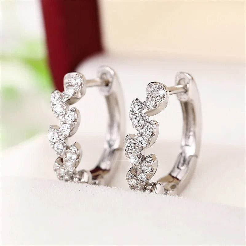 Silver Sparkling Leaf Earrings