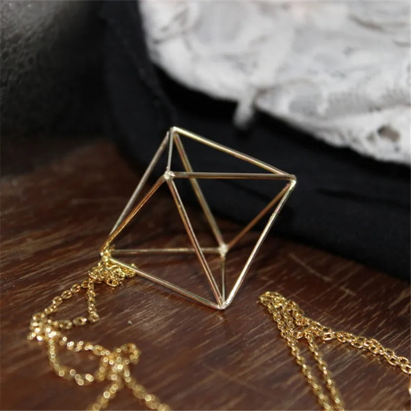 Retro Three-Dimensional Hollow Triangle Long Necklace