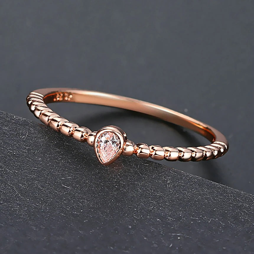 Vintage Rose Gold Pink Crystal Tear Drop Ring