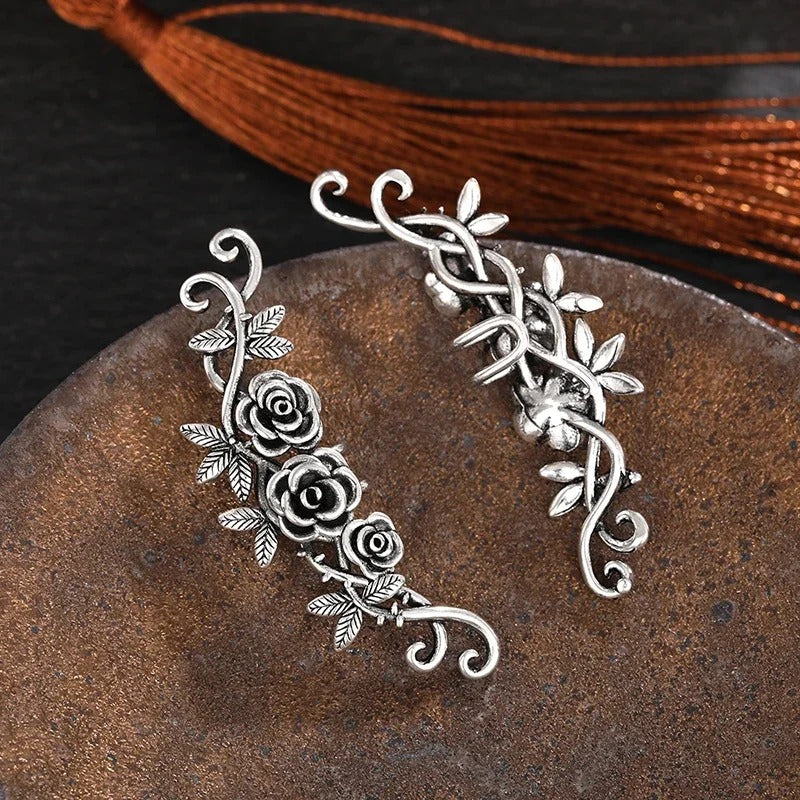 Vintage Silver Floral Pattern Earrings