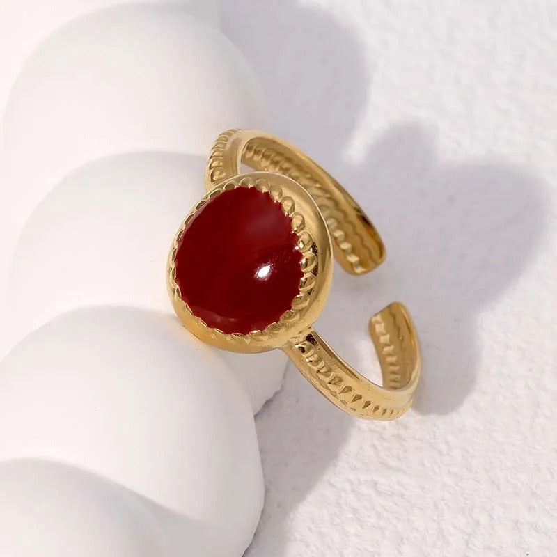 Vintage Gold & Red Gem Adjustable Ring