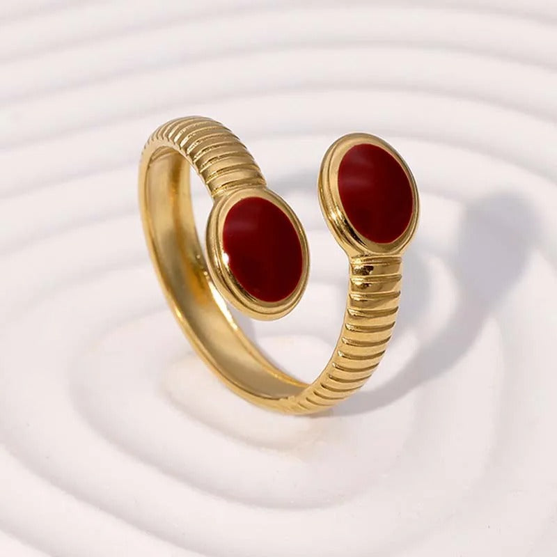 Vintage Gold Dual Red Stone Adjustable Ring