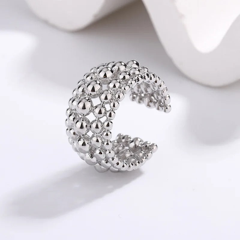 Silver Round Beaded Open Ring