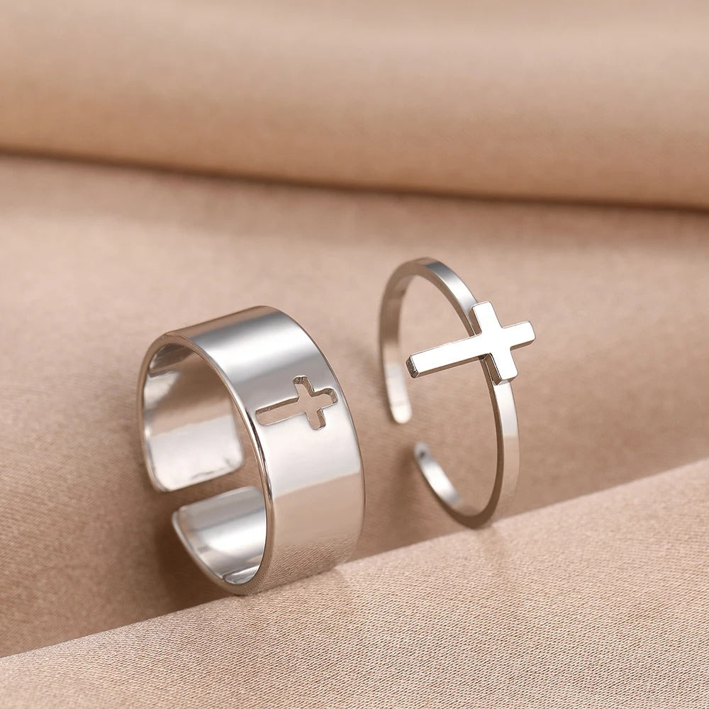 Silver Minimalist Faith Adjustable Ring Set