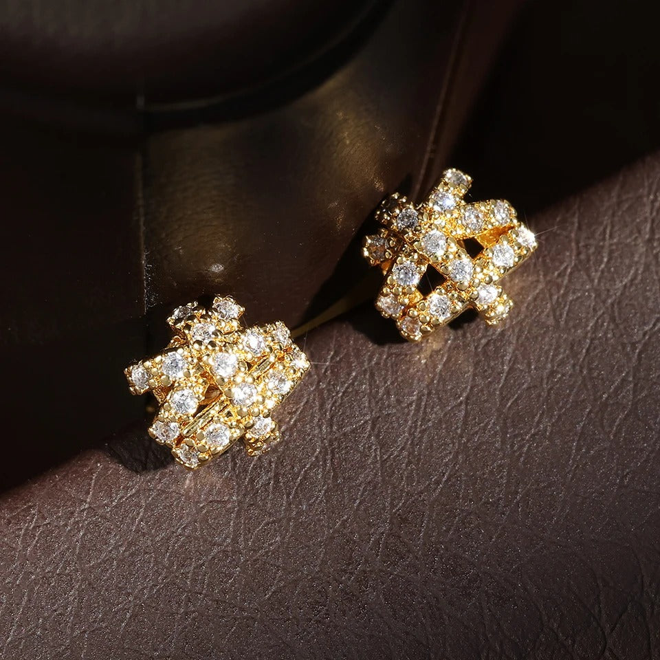 Vintage Geometric Crystal Gold Stud Earrings