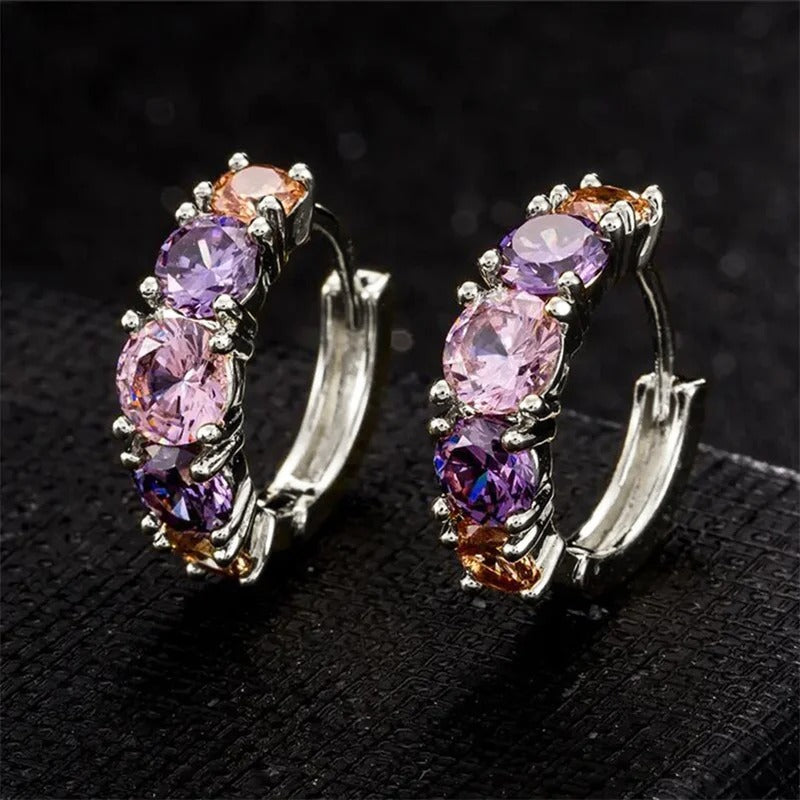 Vintage Silver Purple Gem Earrings