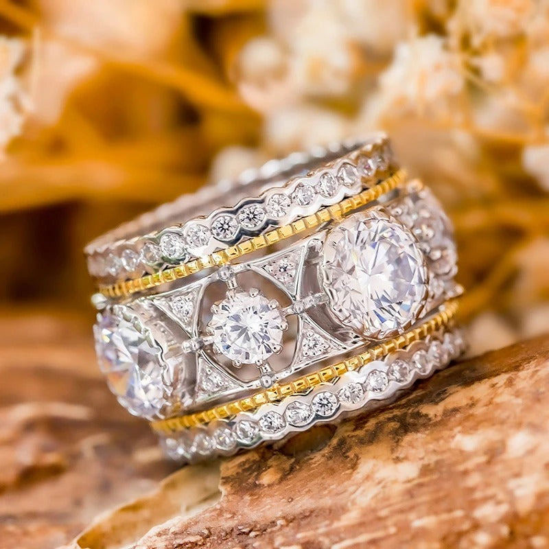 Two-Tone Crystal Diamond Vintage Ring