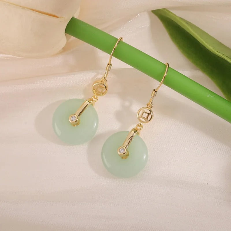 Vintage Gold & Green Circle Crystal Drop Earrings