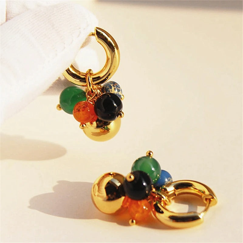 Gold Hoop Multi-Colored Beads Earrings