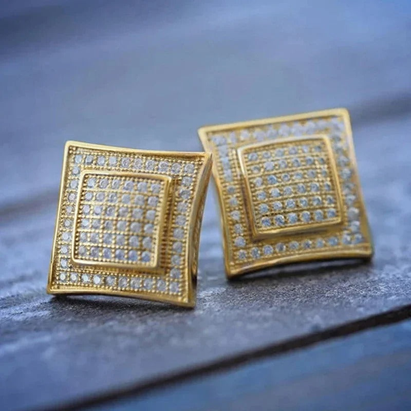 Gold Square Sparkle Stud Earrings