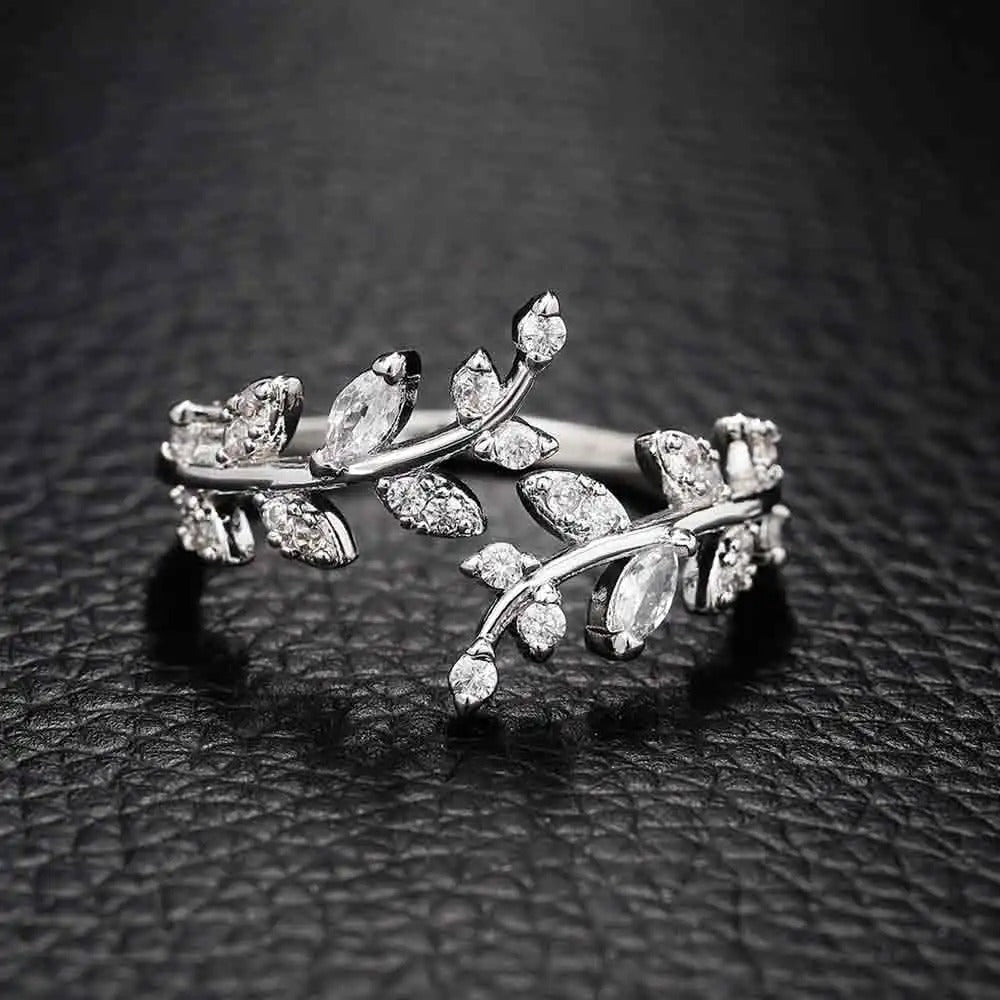 Vintage Floral Leaf Silver Adjustable Ring