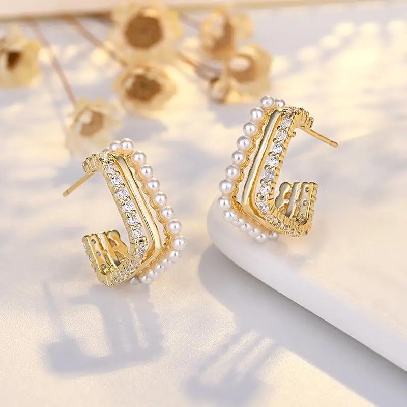 Vintage Pearl & Gemstone Encrusted Gold Hoop Earrings