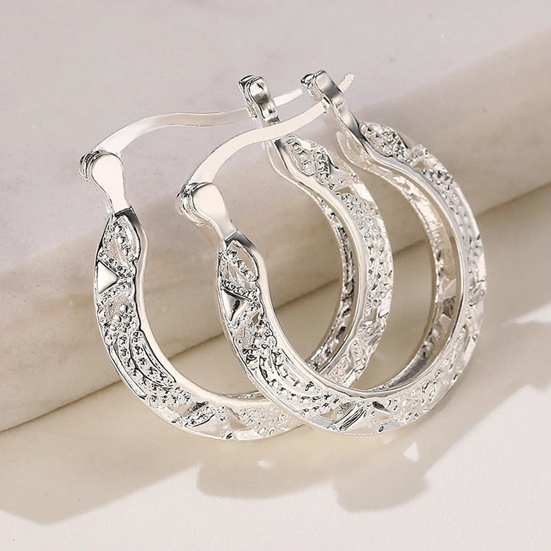 Vintage Silver Carved Pattern Earrings