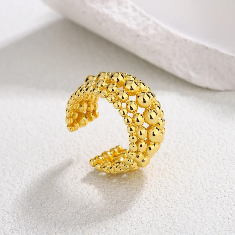 Vintage Gold Beaded Open Ring
