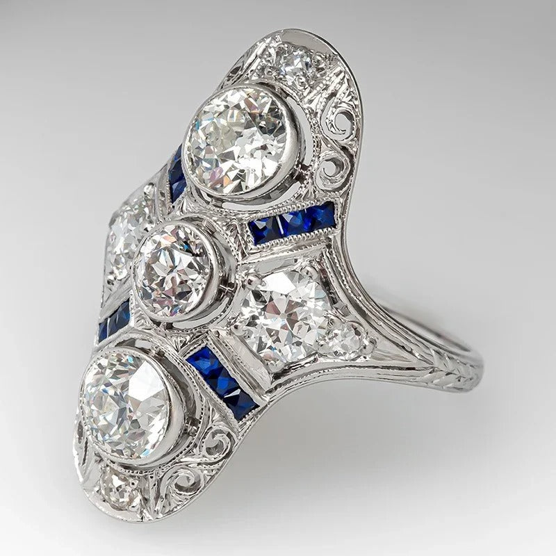Vintage White Gold Blue & White Ring