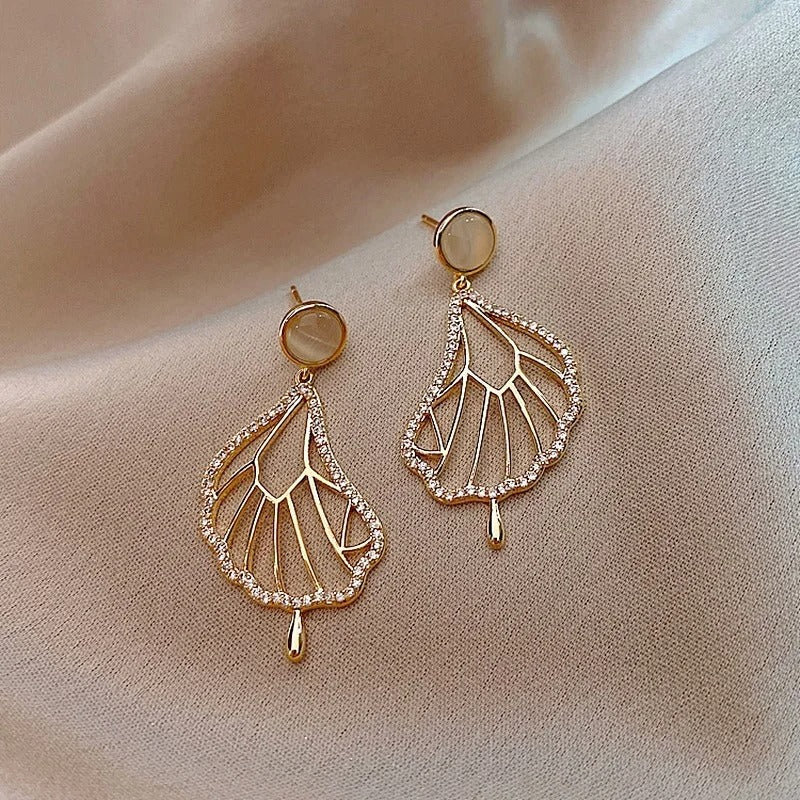 Gold Crystal Leaf Drop Earrings