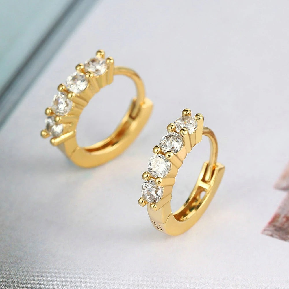 Timeless Gold Gleaming Round Stone Hoop Earrings