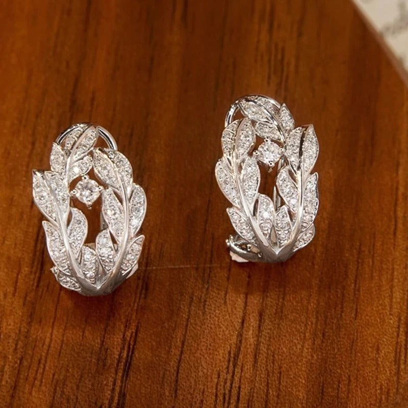 Vintage Silver Leaf Hoop Earrings