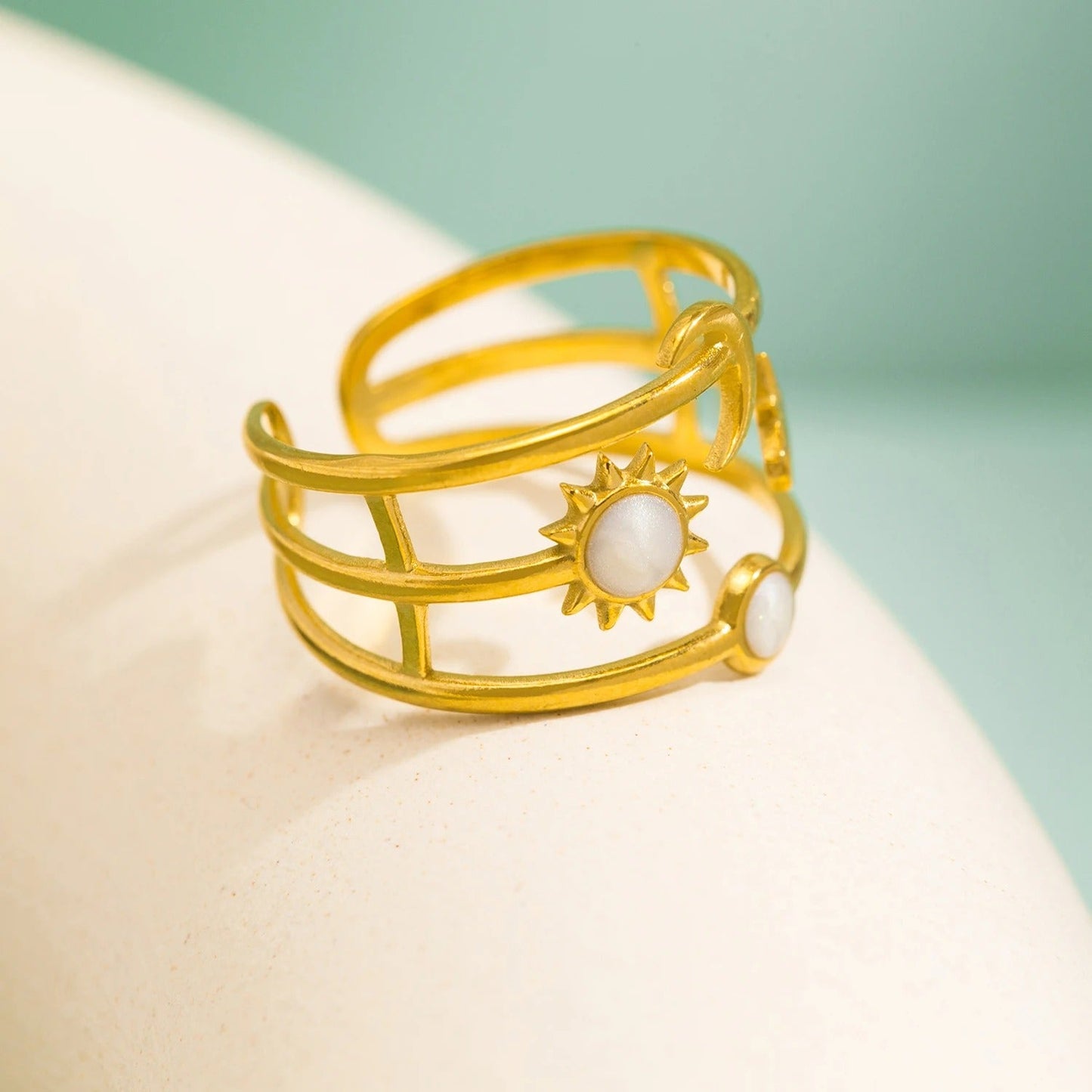 Vintage Sun & Moon Gold Adjustable Ring