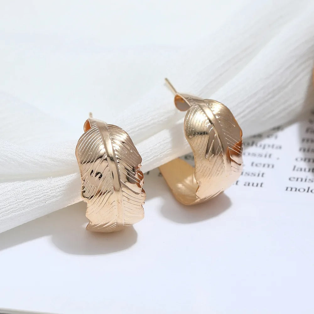 Vintage Gold Leaf Shaped Hoop Earrings