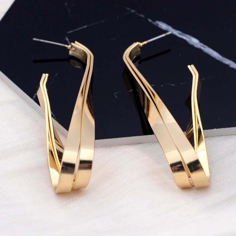 Vintage Gold Twist Hoop Earrings