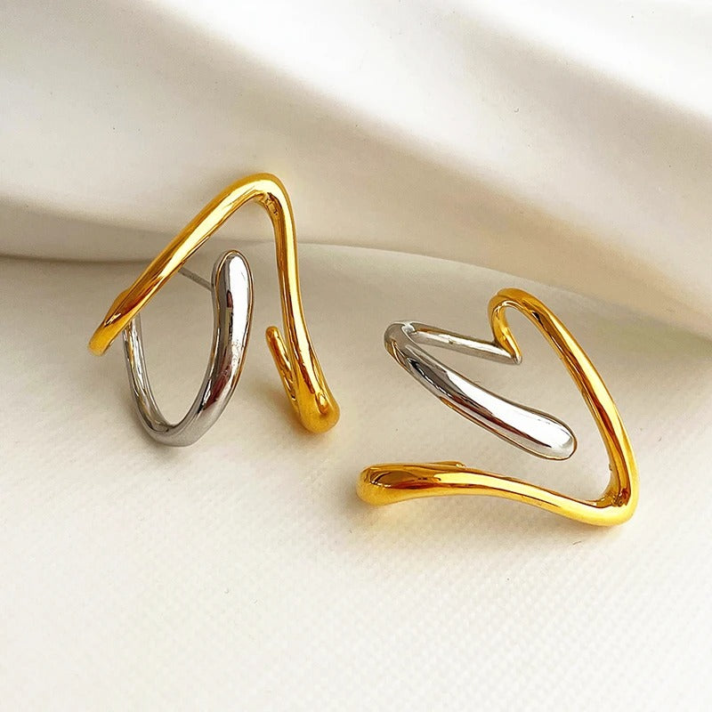 Vintage Abstract Gold & Silver Twist Hoop Earrings