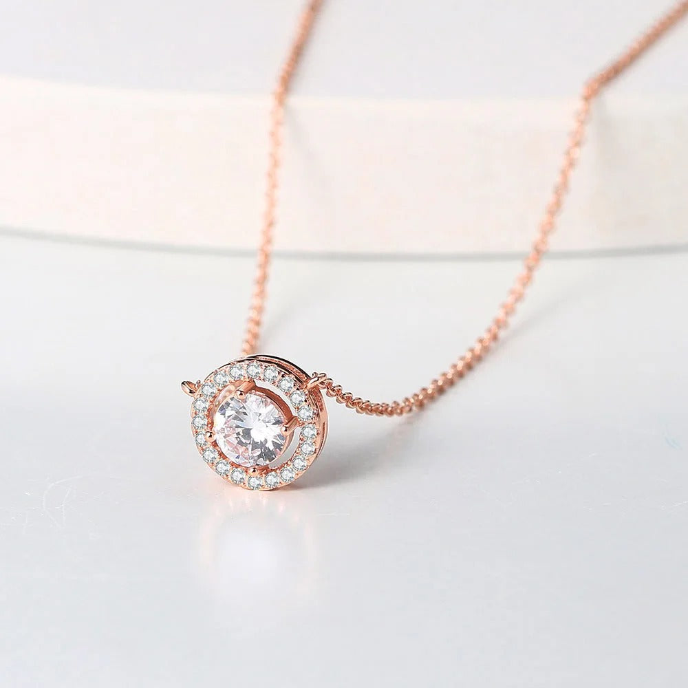 Vintage Rose Gold Crystal Circle Pendant Necklace