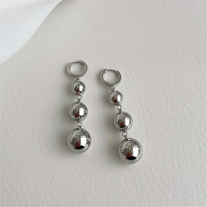 Silver Triple Ball Dangle Earrings