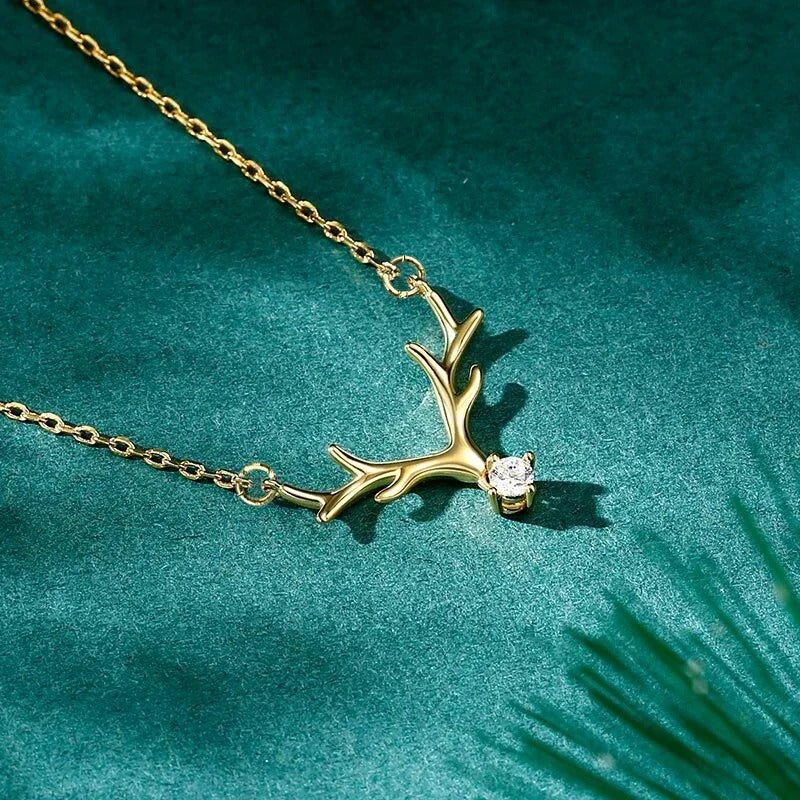 Vintage Gold Antler & Crystal Necklace