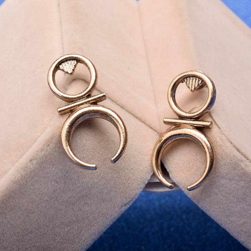 Vintage Ethnic Moon Stud Earrings